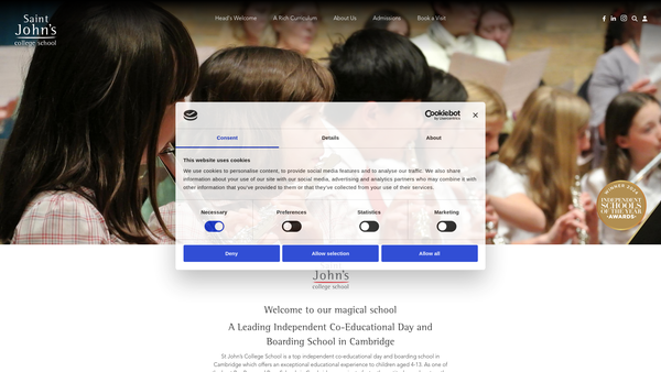 Screenshot of the St John's College School, Cambridge website
