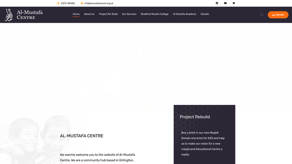 Screenshot of the Al-Mustafa Community Trust website