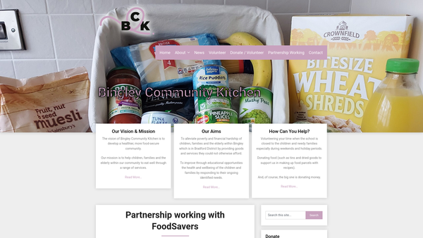 Screenshot of the Bingley Community Kitchen website