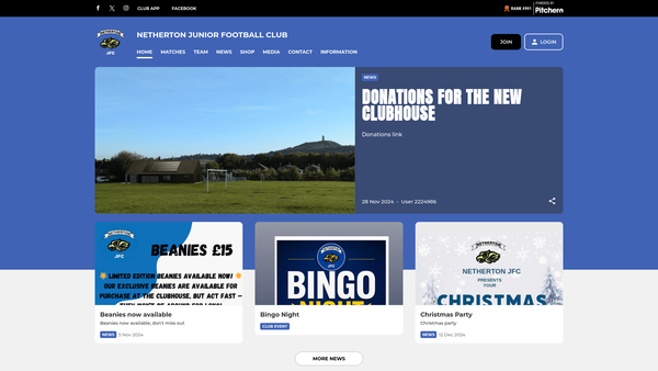 Screenshot of the Netherton Junior Football Club website