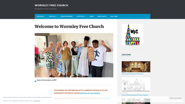 Screenshot of the Wormley Free Church website