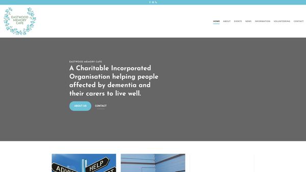 Screenshot of the Eastwood Memory Cafe website