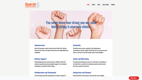 Screenshot of the Shanti Aid website
