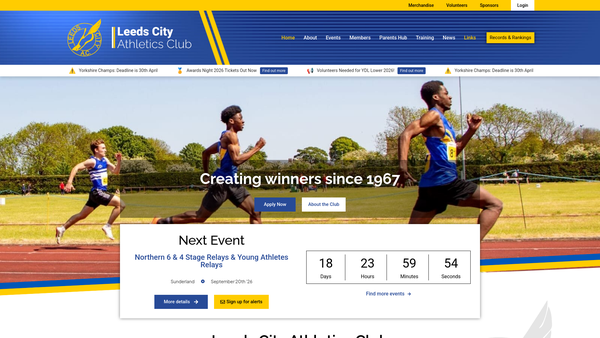 Screenshot of the Leeds City Athletic Club website