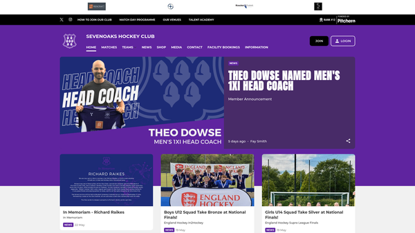 Screenshot of the Sevenoaks Hockey Club Limited website