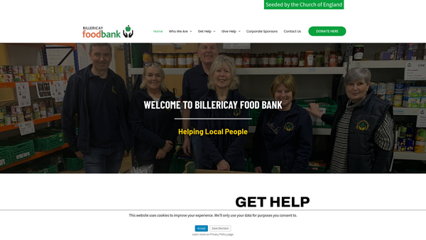 Screenshot of the Billericay Foodbank website