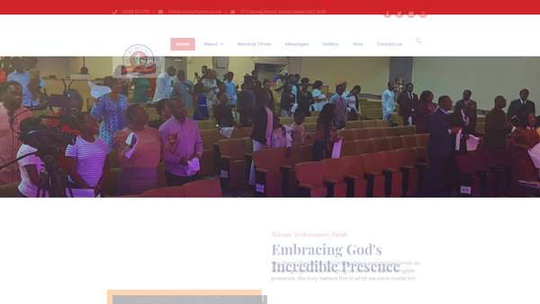 Screenshot of the Victory International Church UK The Overcomers website