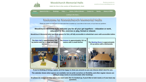 Screenshot of the Woodchurch Memorial Hall Trust website