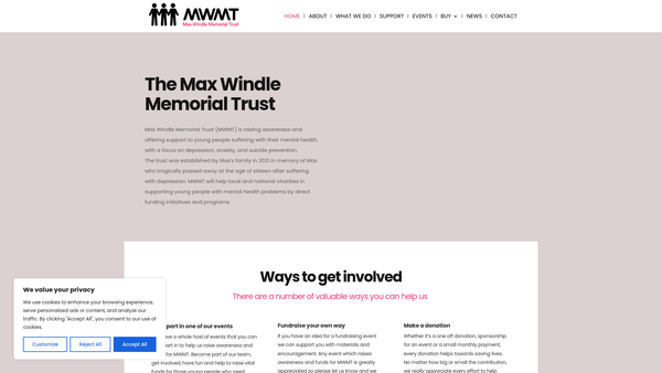 Screenshot of the The Max Windle Memorial Trust website