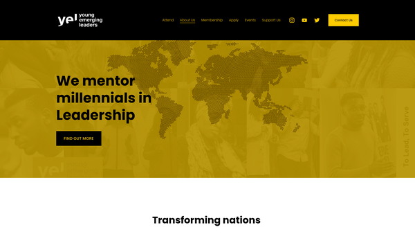Screenshot of the Young Emerging Leaders (Yel) website