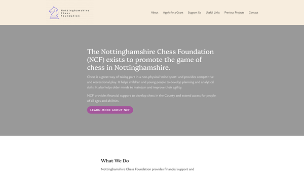 Screenshot of the Nottinghamshire Chess Foundation website