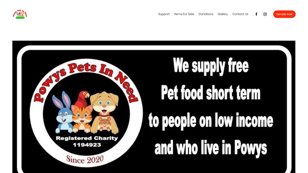 Screenshot of the Powys Pets In Need website
