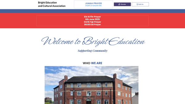 Screenshot of the Bright Education And Cultural Association website