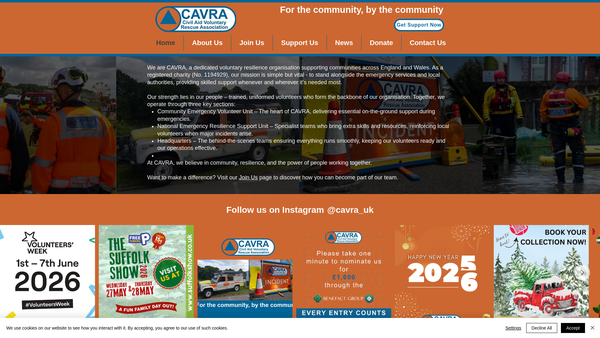 Screenshot of the Civil Aid Voluntary Rescue Association (Cavra) website