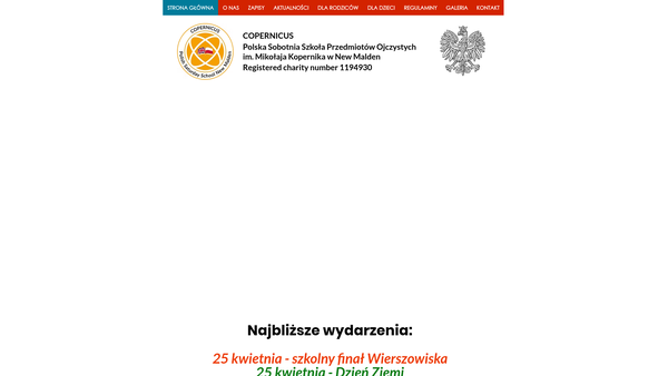 Screenshot of the Copernicus Polish Saturday School New Malden website