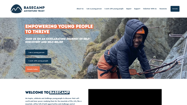 Screenshot of the Basecamp Adventure Trust website