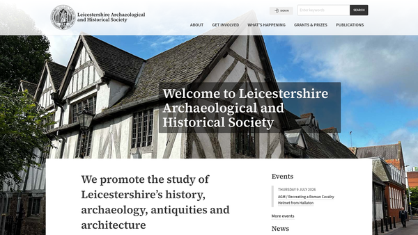 Screenshot of the Leicestershire Archaeological And Historical Society website