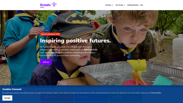 Screenshot of the Tadley Scout Group website