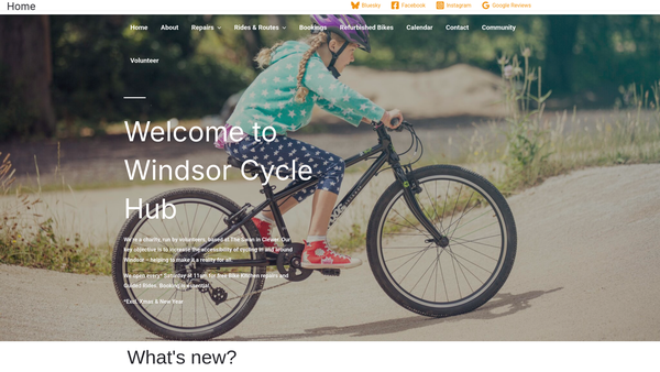 Screenshot of the Windsor Cycle Hub website