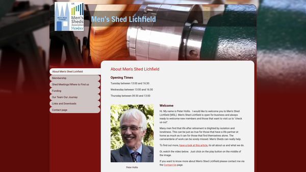 Screenshot of the Men's Shed Lichfield website