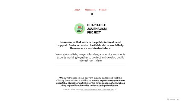 Screenshot of the Charitable Journalism Project website