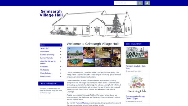 Screenshot of the Grimsargh Village Hall website