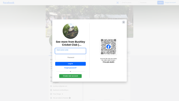 Screenshot of the Bushley Cricket Club website