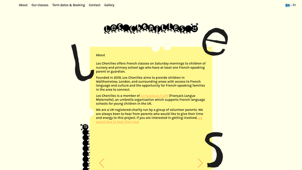 Screenshot of the Les Chenilles website