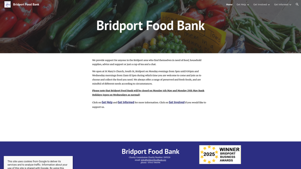 Screenshot of the Bridport Food Bank website