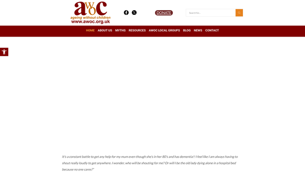 Screenshot of the Ageing Without Children website