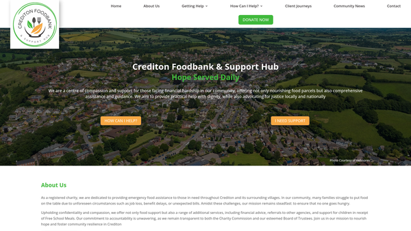 Screenshot of the Crediton Foodbank website