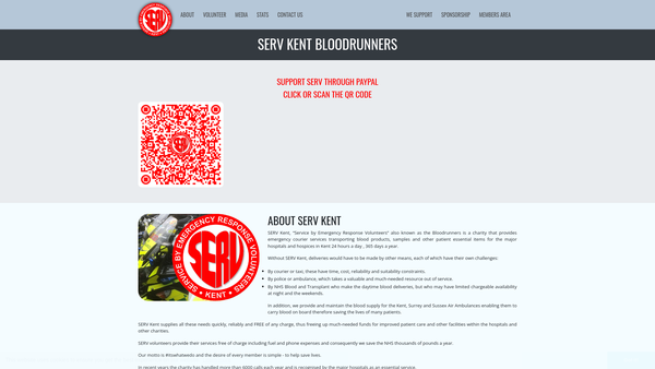 Screenshot of the Service By Emergency Response Volunteers Serv (Kent) website