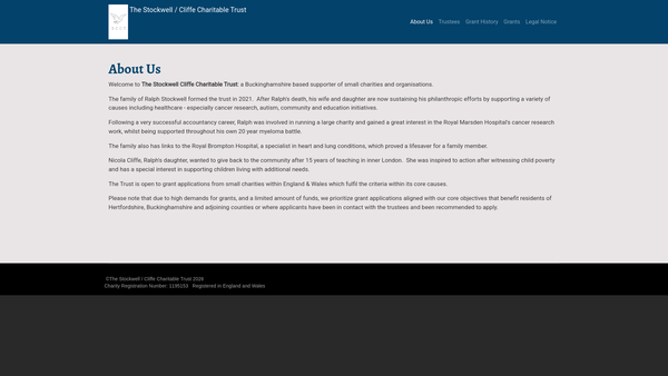 Screenshot of the The Stockwell/cliffe Charitable Trust website
