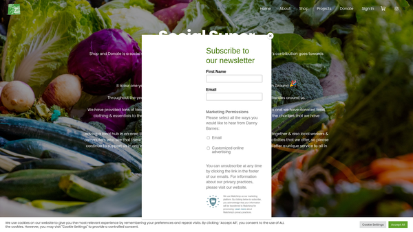 Screenshot of the Shop and Donate website