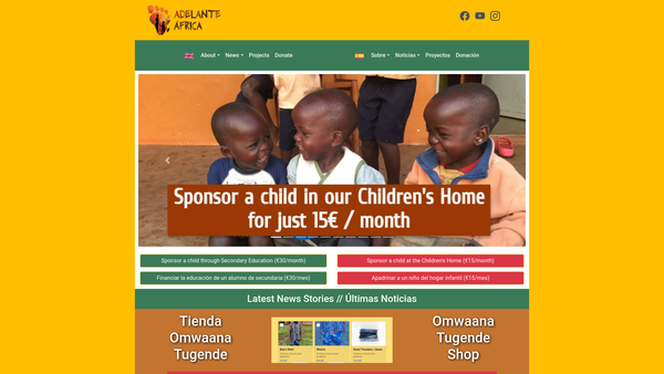 Screenshot of the Adelante Africa UK website