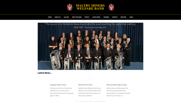 Screenshot of the Maltby Miners' Welfare Band website