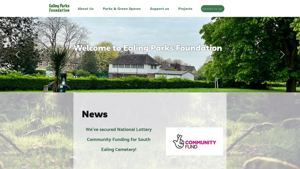 Screenshot of the The Ealing Parks Foundation website