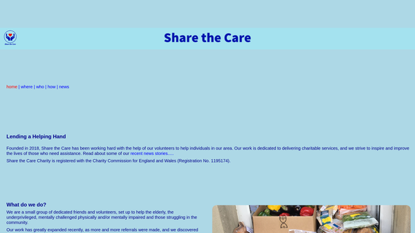 Screenshot of the Share The Care Charity website