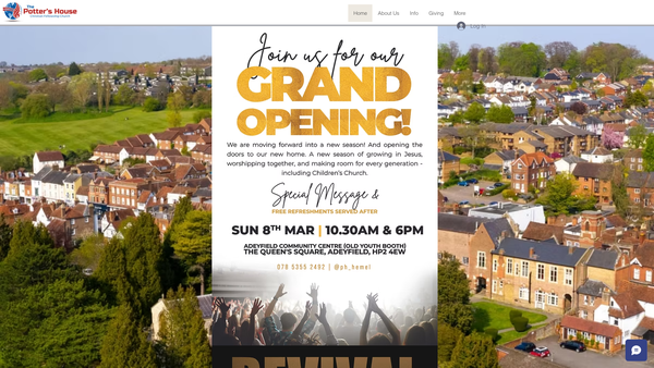 Screenshot of the The Potter's House Christian Fellowship UK Hemel Hempstead Church website