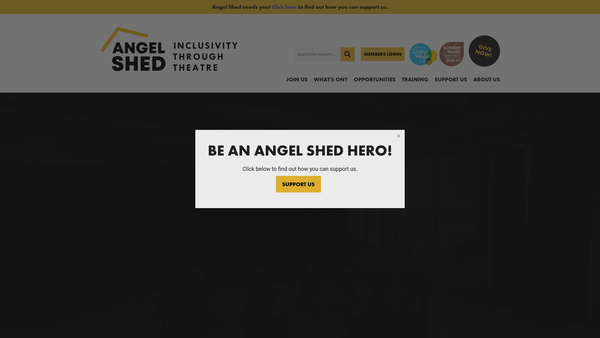 Screenshot of the Angel Shed Theatre Company website