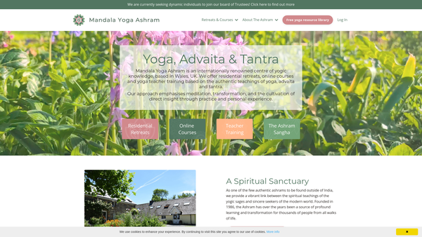 Screenshot of the Mandala Yoga Ashram website