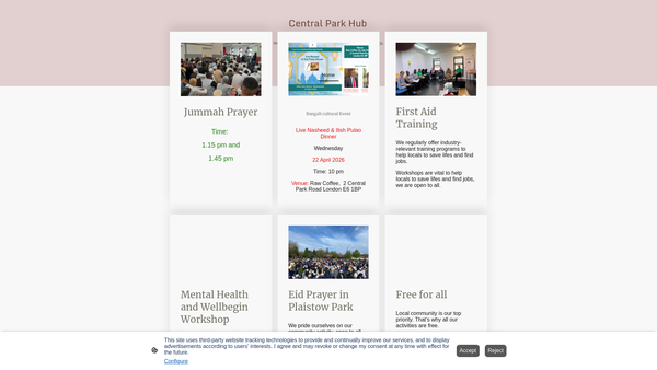 Screenshot of the Central Park Hub website
