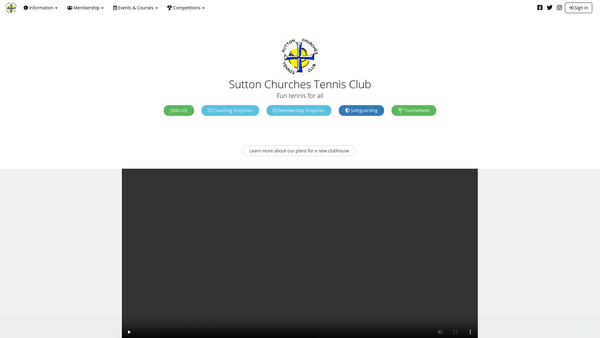Screenshot of the Sutton Churches Tennis Club website