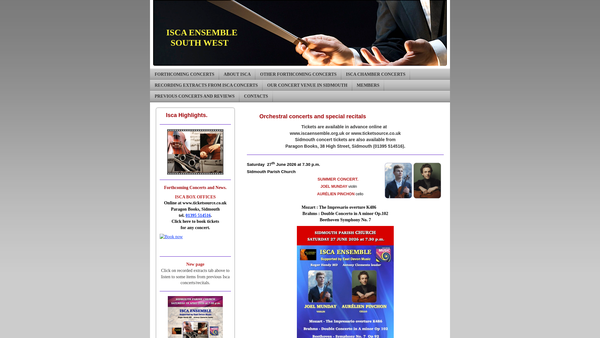 Screenshot of the Isca Ensemble website