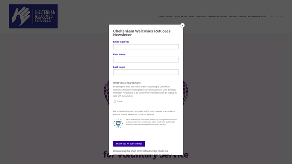 Screenshot of the Cheltenham Welcomes Refugees website
