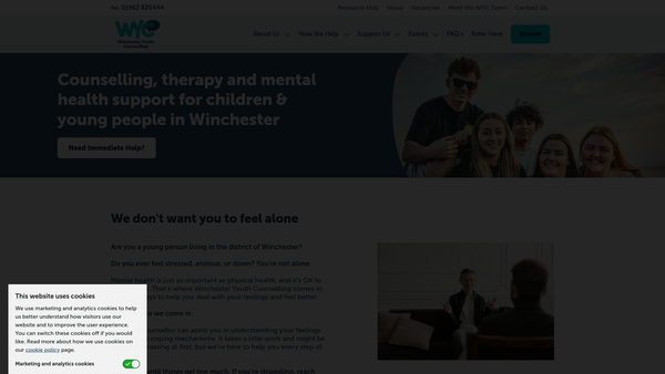 Screenshot of the Winchester Youth Counselling website