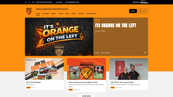 Screenshot of the Rockets Community Foundation website
