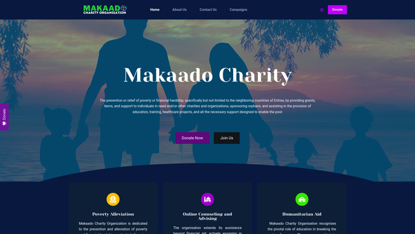 Screenshot of the Makaado Charity Organisation website