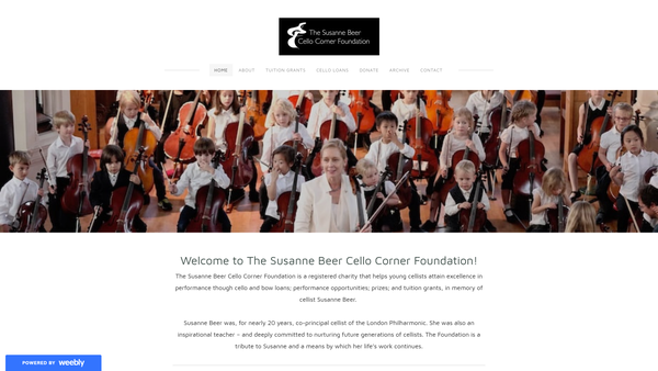 Screenshot of the The Susanne Beer Cello Corner Foundation website