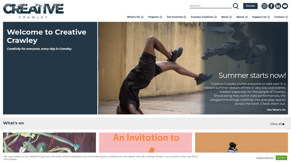 Screenshot of the Creative Crawley website